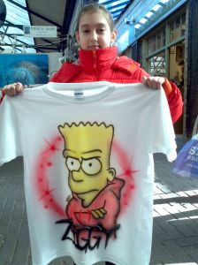 Lucia with Ziggy's Custom Airbrushed Bart Simpson T shirt