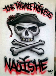 Custom Airbrushed T shirt The Pirate Princess with Pirate Skull